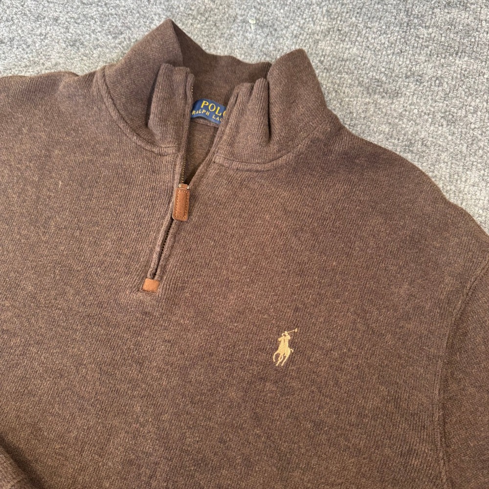 Polo Ralph Lauren Quarter Zip Pullover Mens Large Brown Cotton Classic Fit Brown